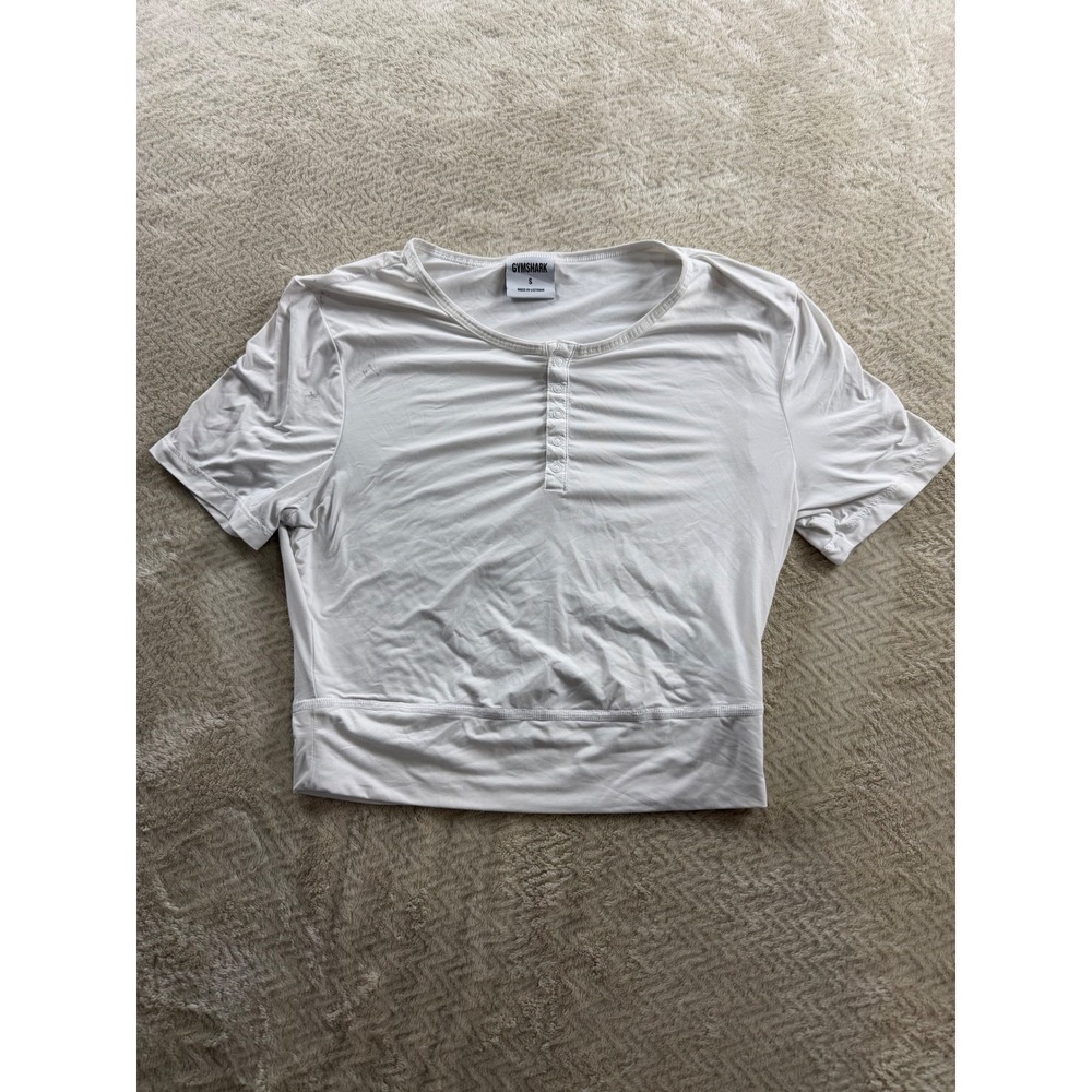 Gymshark Womens White Training Henley Crop Top Short Sleeve B9A5F Size S‎ - Picture 2 of 10